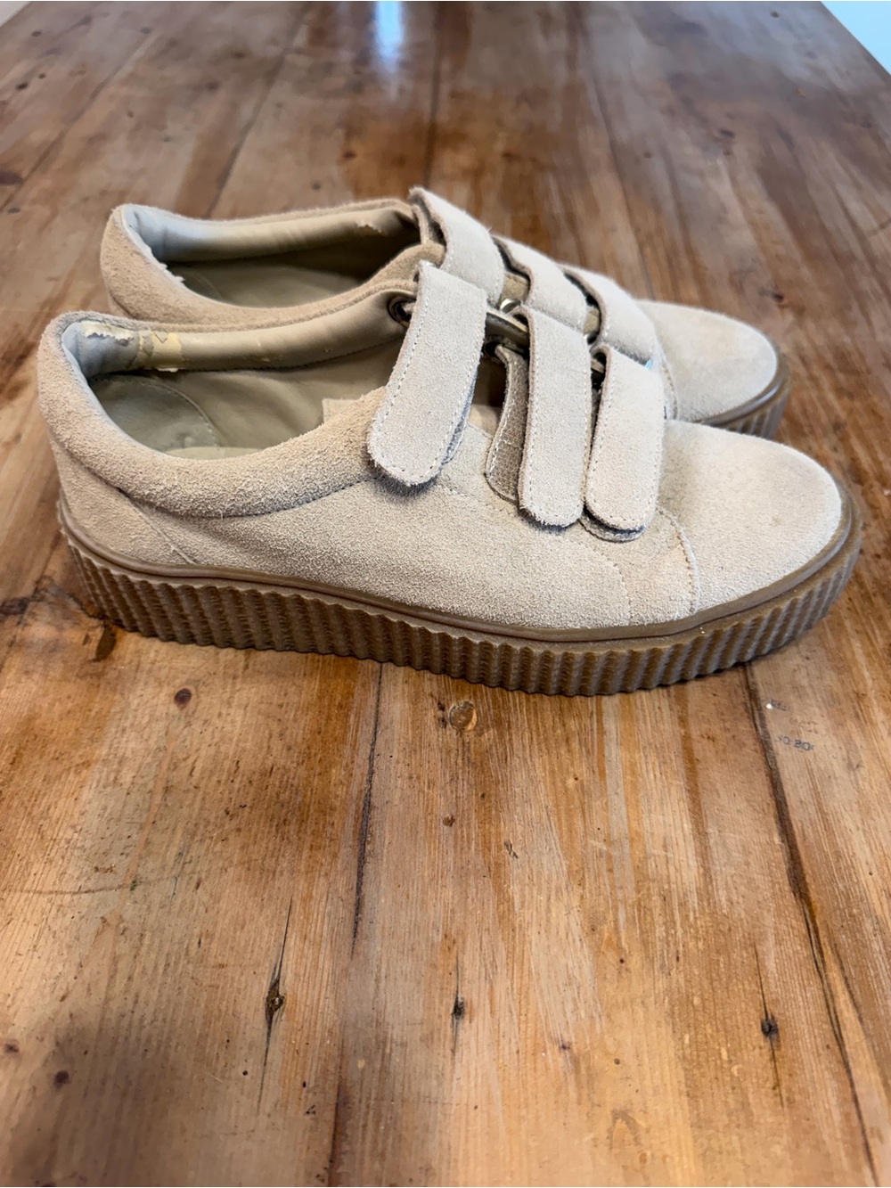 Urban Outfitters Beige Suede Platform Sneakers with Velcro Straps